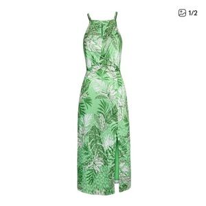 Christian Soriano Green Front Spagetti Strap Midi Party Dress